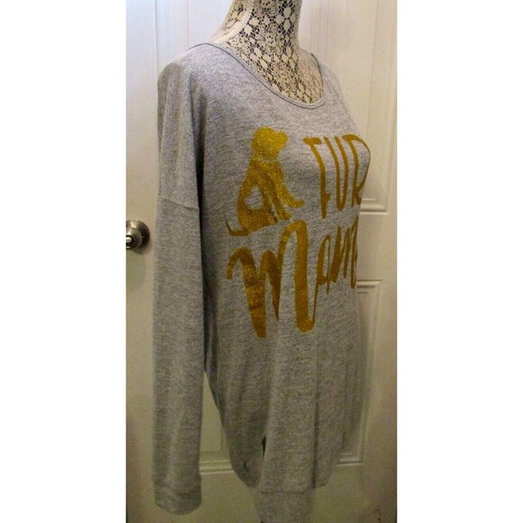 Simply Southern Top NWT Grey Fur Mama Pullover Long Sleeve Open Back Size L - Picture 5 of 11